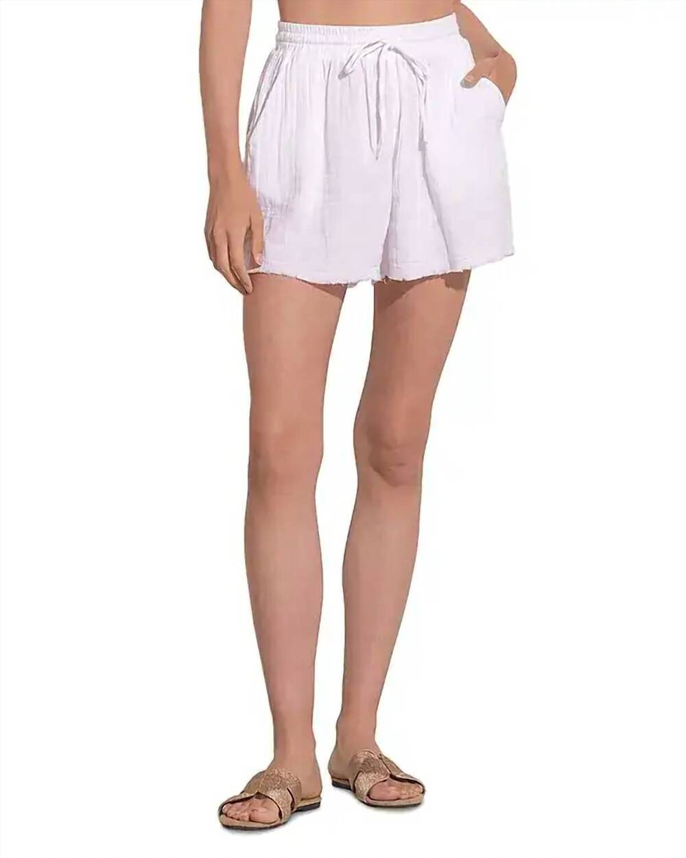NEW ELAN drawstring swim cover-up shorts in white